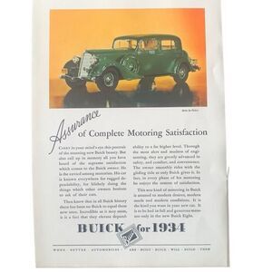 Vintage 1934 Buick Motoring Satisfaction Ad Advertisement